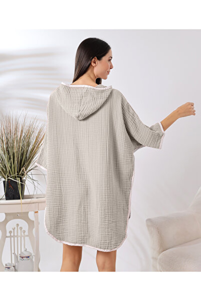 destinyhometex Ανοιχτό γκρι 4 στρώσεων μουσελίνα με κουκούλα για ενήλικες γυναίκες Poncho