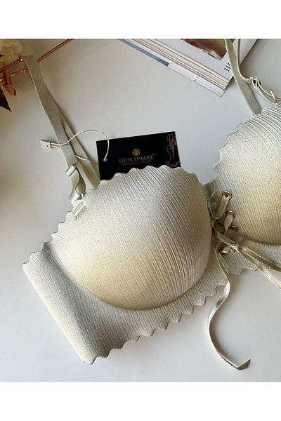 İntive Lingerie Lady Laser Cut Front Tie Imported Push-up Maximizer Bra