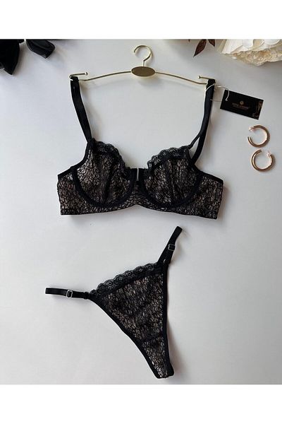 İntive Lingerie Miley Γυναικείο Σετ σουτιέν με λεπτομέρεια από τούλι με λεπτομέρεια δαντέλας Γυναικείο Σετ σουτιέν B Cup