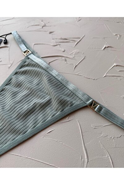 İntive Lingerie Victoria 95% Cotton Ribbed Thong with V Accessories on the Sides