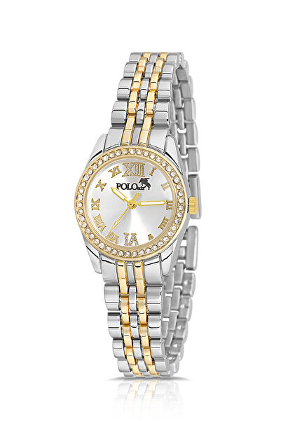 Polo Air ساعة يد نسائية بأرقام رومانية باللون الذهبي والفضي - PL-1506B4x