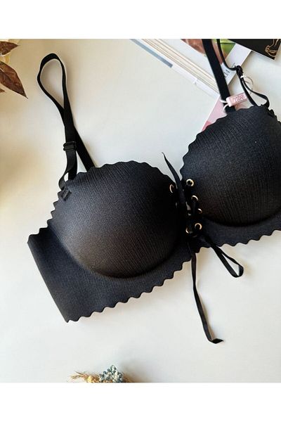 İntive Lingerie Lady Laser Cut Front Tie Imported Push-up Maximizer Bra