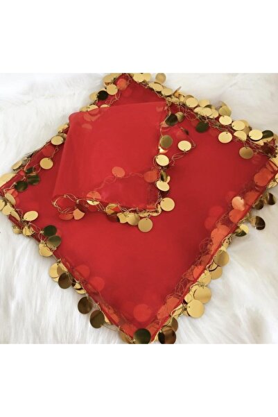 LE FANTASİA 1adet-oyalı Elişi Halay Mendil - Kırmızı & Gold – Magnet, Hediyel...