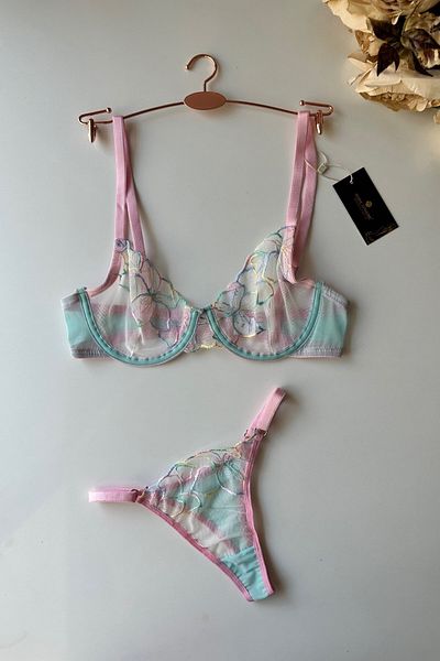 İntive Lingerie Σετ σουτιέν με διάφανο σχέδιο Rainbow Lady Turquoise