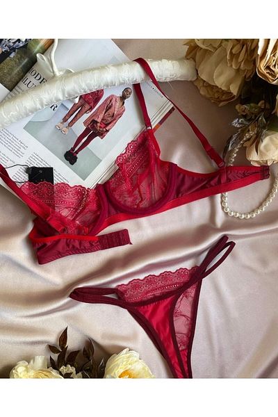İntive Lingerie Sexy Bra Suit with Underwire with Vivid Red Lace (Limited)