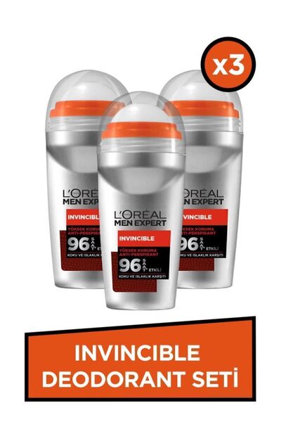 L'Oreal Paris Men Expert Invincible Anti Erkek Roll On 50 ml X 3 Adet