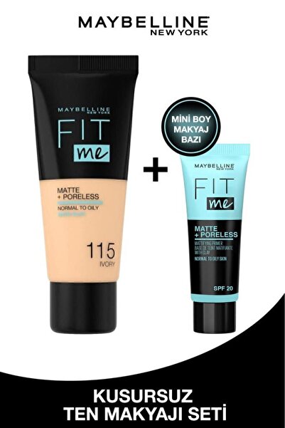 Maybelline New York Fit Me Matte+poreless Fondöten 115 Ivory & Matlaştırcı Mini Makyaj Bazı Avantajlı Set