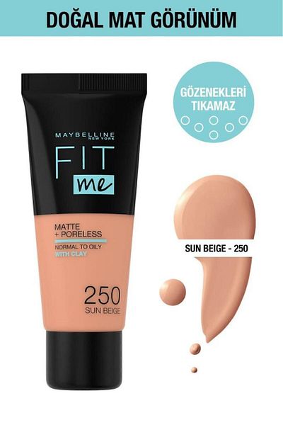 Maybelline New York Fit Me Matte Poreless Foundation – 250 Sun Beige