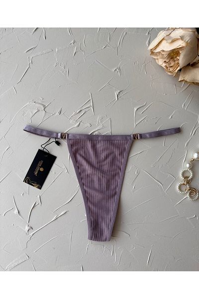 İntive Lingerie Victoria 95% Cotton Ribbed Thong with V Accessories on the Sides