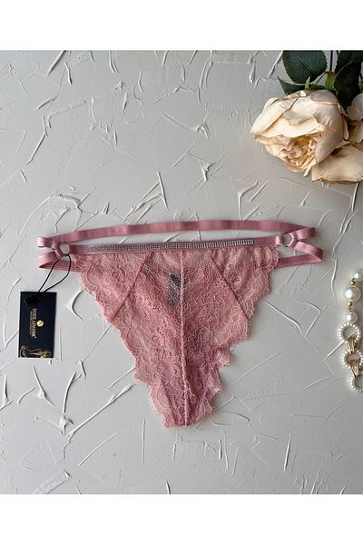 İntive Lingerie Γυναικείο στρινγκ με δαντέλα με γυαλιστερή πέτρα στη μέση
