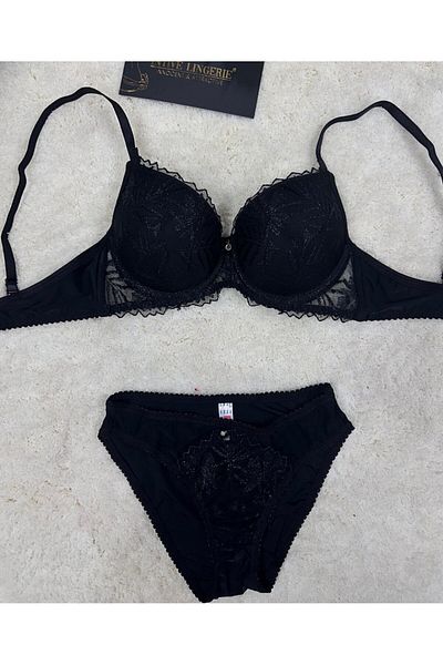 İntive Lingerie Shiny Glittery Embroidered Push-up Bra and Panty Set - Le Jardin 5065