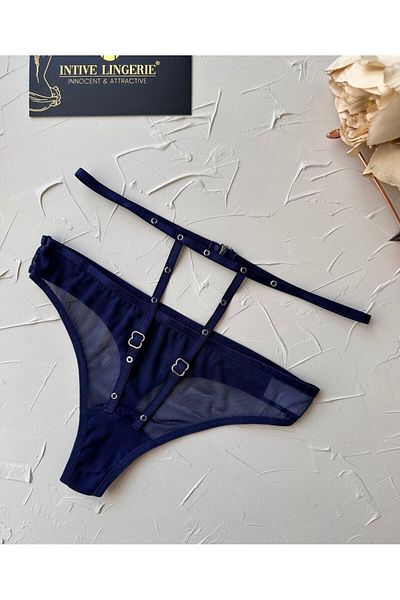İntive Lingerie Women's High Waist Ribbon Detailed Net Cotton Ring Detailed Tulle Thong