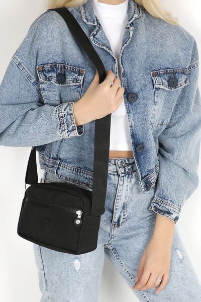 Rosmod Γυναικεία τσάντα χιαστί τριών τμημάτων από ύφασμα μαύρο τσαλακωμένο αδιάβροχο