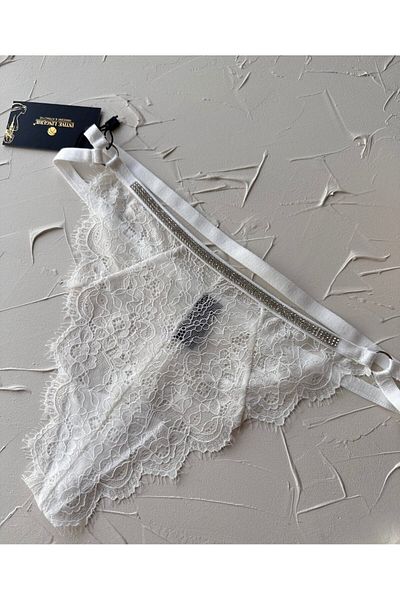 İntive Lingerie Tanga cu dungi din bumbac din plasă din dantelă cu talie strălucitoare pentru femei