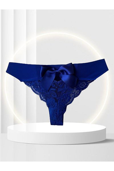 İntive Lingerie Feel Lady Low-Cut Lace Cute Thong with Satin Ribbon on the Back - 1041-09-11