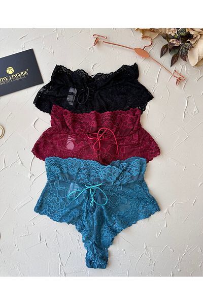 İntive Lingerie Tanga braziliană cu talie înaltă Intive cu dantelă la spate