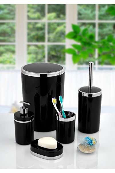 İmera Akrilik 5 Parça Banyo Seti Yuvarlak Parlak Siyah-gümüş
