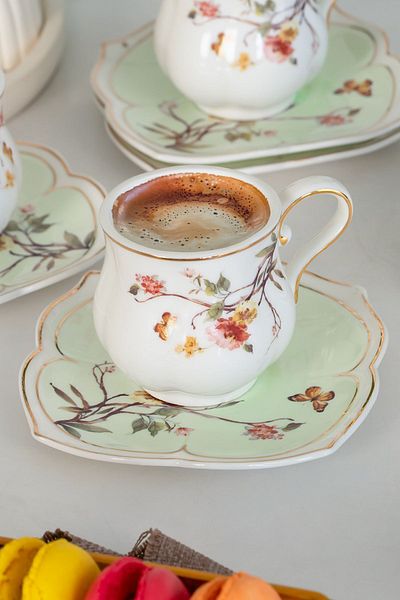 Kosova Zjn-001/1 Flower Gold Gilt Turkish Coffee Cup Set for 6 People