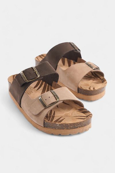 SAYL Genuine Leather Brown Beige Women's Slippers