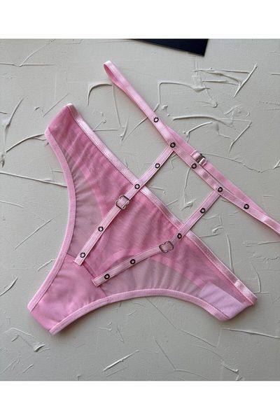 İntive Lingerie Γυναικείο ριγέ ψηλόμεσο λεπτομερές διχτυωτό βαμβακερό δαχτυλίδι με λεπτομέρεια από τούλι στρινγκ