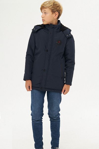 RİVERCLUP Boy's Dark Blue Fiber Detachable Hooded Windproof Winter Parka
