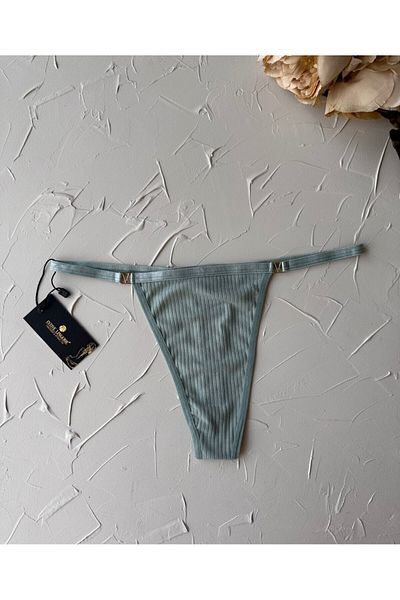 İntive Lingerie Victoria 95% Cotton Ribbed Thong with V Accessories on the Sides