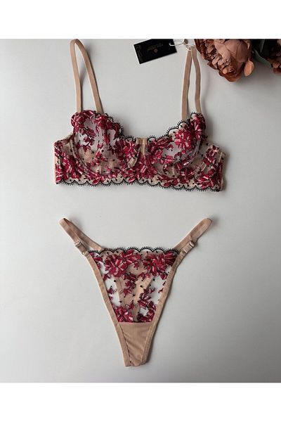 İntive Lingerie Σετ σουτιέν Sakura Pink/Beige Floral Underwire See Through