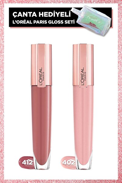 L'Oreal Paris Glow Paradise Balm In Gloss - Işıltı Veren Parlatıcı Seti - 402 I Soar & 412 I Heighten & Çanta