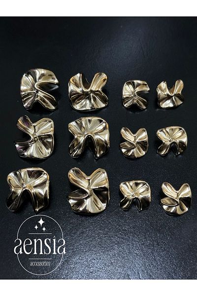 aensia ZRA GolD Twist Flower MoDel metal Button - Pack of 12 (6 Large + 6 Small)