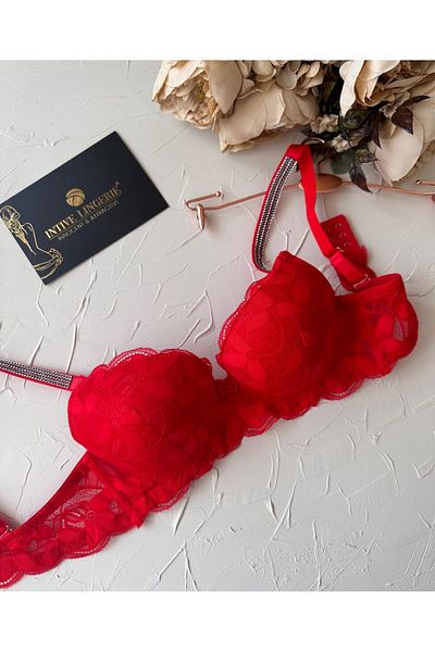 İntive Lingerie Jasmine B-C Cup Imported Bra - Shiny Stone Detailed, Light Support, Lace Soft Cup