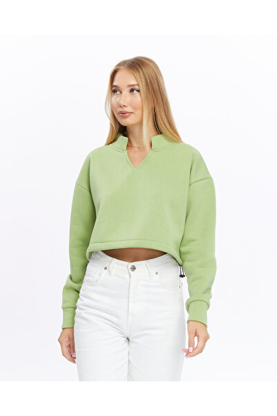 Bella Dossi Полярна та м'яка товста внутрішня частина V-подібний комір Кроп-светр