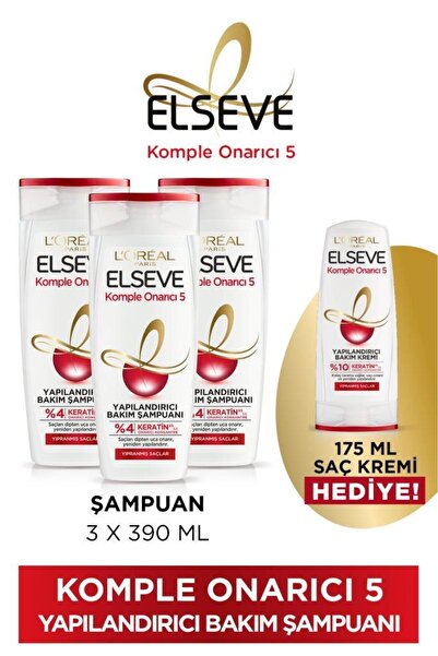 ELSEVE 3'lü 390ml Komple Onarıcı 5 Yapılandırıcı Bakım Şampuanı + 175ml Saç K...