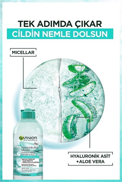 Garnier Hyaluronik Aloe Micellar Kusursuz Makyaj Temizleme Suyu 400ml & Kağıt Yüz Maskesi Hediye