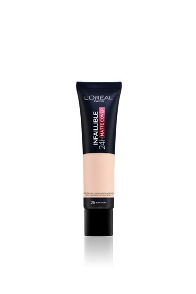 L'Oreal Paris لوريال باريس كريم اساس انفاليبل مات كوفر يدوم 24 ساعة (25 روز ايفوري
