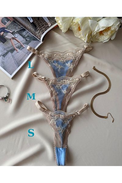 İntive Lingerie Tanga vintage Leila Junior Albastru Bej