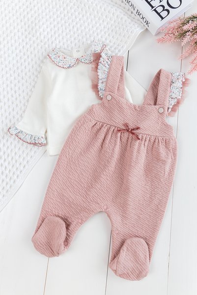 Babymod Fırfırlı Çiçek Desenli Patikli Kız Bebek Tulum Salopet Takım