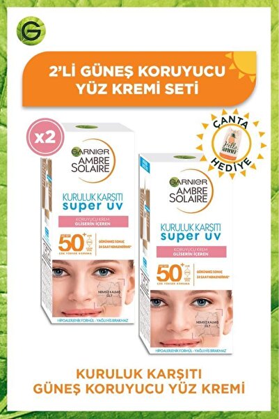 Garnier Ambre Solaire Sensitive Advanced Kuruluk Karşıtı Güneş Koruyucu Yüz Kremi Spf50+ 50ml 2li Set &çanta