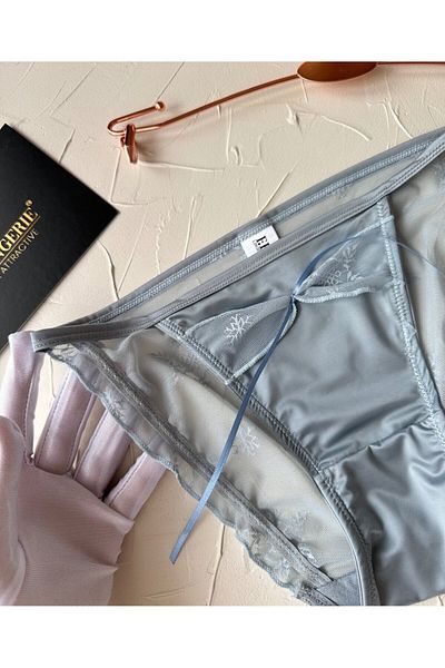 İntive Lingerie Lucia Japanese Style - Cheeky Slip εσώρουχο με τούλι σατέν πλάτη και λεπτομέρεια κορδέλας - 2858