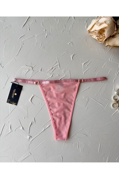 İntive Lingerie Victoria 95% Cotton Ribbed Thong with V Accessories on the Sides