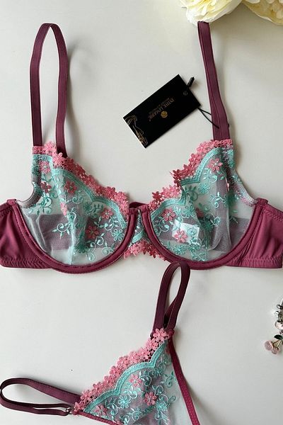 İntive Lingerie Σετ σουτιέν Elsie Burgundy Blue Floral (Προσαρμοσμένη Παραγωγή)