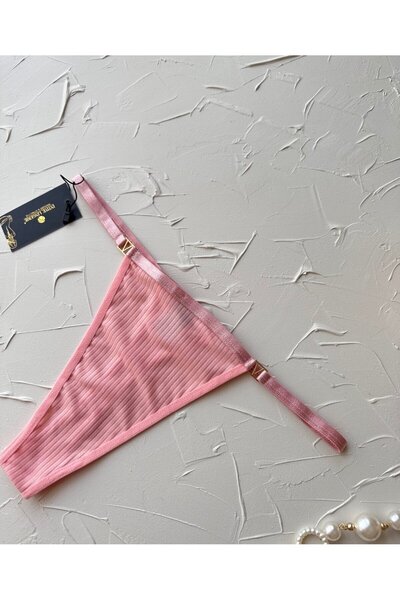 İntive Lingerie Victoria 95% Cotton Ribbed Thong with V Accessories on the Sides