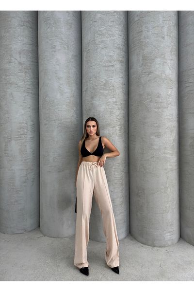 Patreon Beige Linen Blended Loose Cut Women's Trousers
