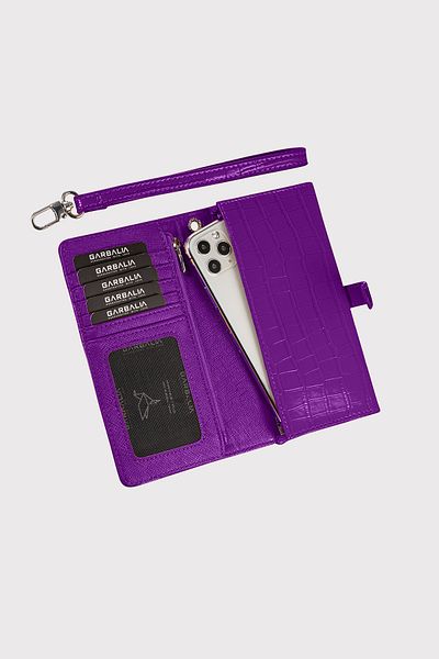 Garbalia Plum Patterned Croco Women's Wallet - Astana Belt, Lockable Zipper and Wrist Strap