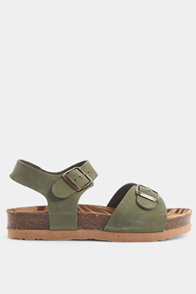 SAYL صندل نسائي من الجلد الطبيعي باللون الأخضر - رباط عند الكاحل