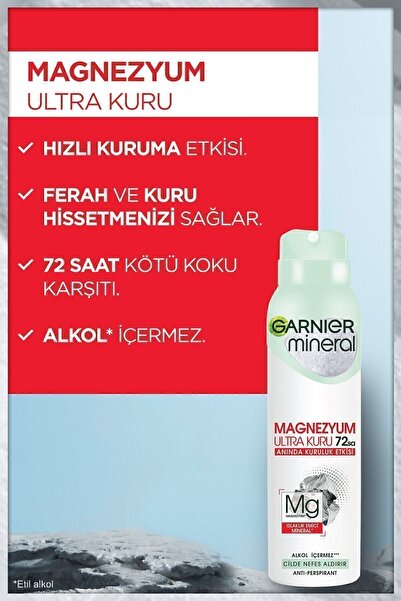 Garnier Mineral Magnezyum Ultra Kuru Sprey Deodorant, 72 Saat Etkili