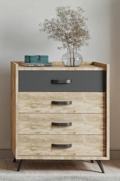 FUHO İda 4 Çekmeceli Şifonyer Atlantik Çam-antrasit