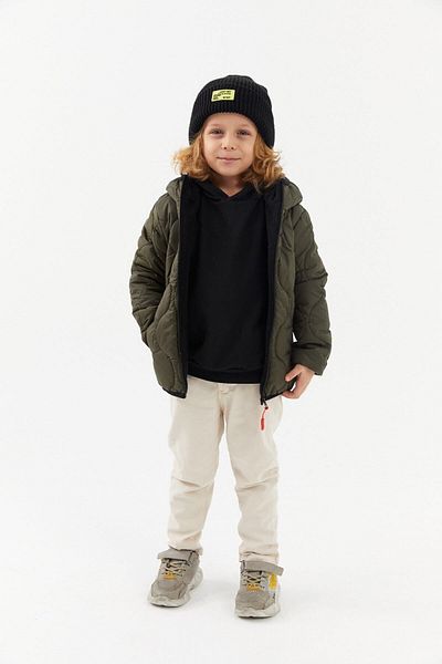 RİVERCLUP Boy's Onion Pattern Khaki Hooded Jacket with Water and Windproof Fiber