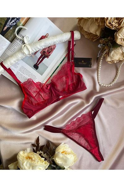 İntive Lingerie Sexy Bra Suit with Underwire with Vivid Red Lace (Limited)