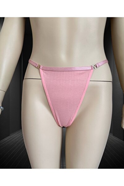 İntive Lingerie Victoria 95% Cotton Ribbed Thong with V Accessories on the Sides