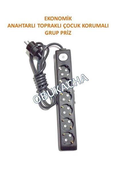 VİKO Ekonomik Siyah 6'lı Anahtarlı Topraklı Çocuk Korumalı Grup Priz 8 Metre ...